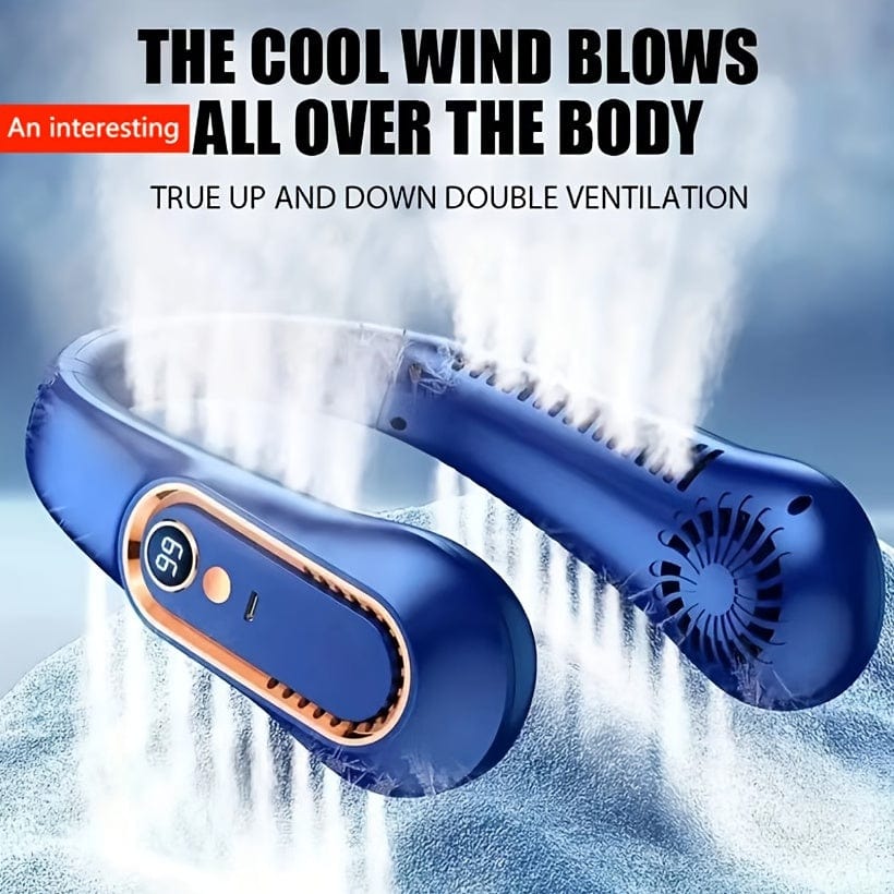 Ventilatore da collo portatile senza pale con ricarica USB, 5 velocità e display digitale – Potente raffrescatore dal design senza pale per esterno