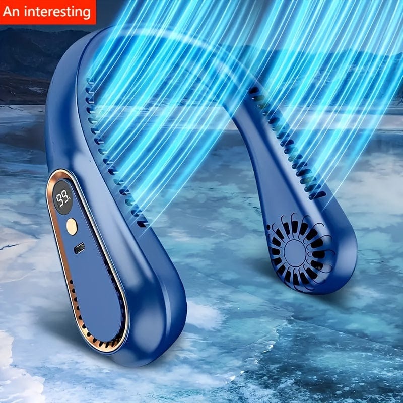 Ventilatore da collo portatile senza pale con ricarica USB, 5 velocità e display digitale – Potente raffrescatore dal design senza pale per esterno