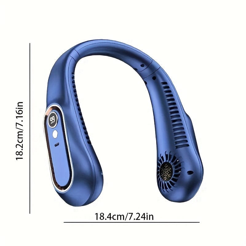 Ventilatore da collo portatile senza pale con ricarica USB, 5 velocità e display digitale – Potente raffrescatore dal design senza pale per esterno