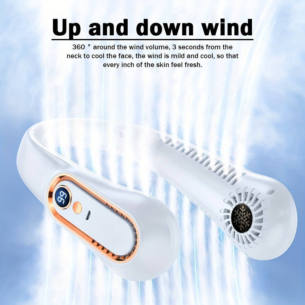 Ventilatore da collo senza pale ricaricabile tramite USB con 5 velocità e display digitale