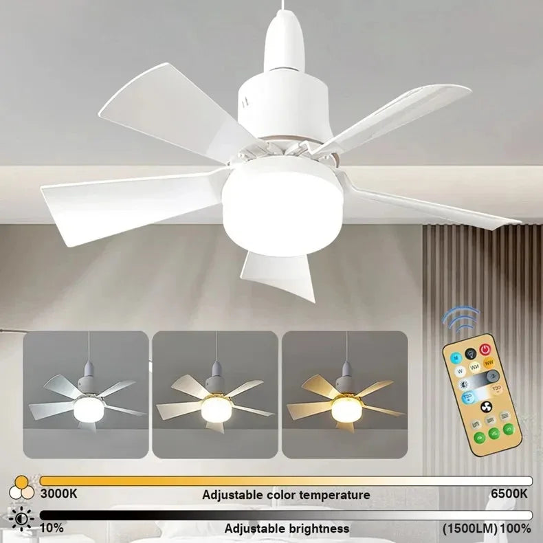Ventilatore da Soffitto con Luce LED 30W E27 e Telecomando - Ventilatore Silenzioso Smart con Luce Dimmerabile per Camera da Letto e Soggiorno