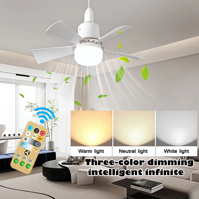 Ventilatore da Soffitto con Luce LED 30W E27 e Telecomando - Ventilatore Silenzioso Smart con Luce Dimmerabile per Camera da Letto e Soggiorno