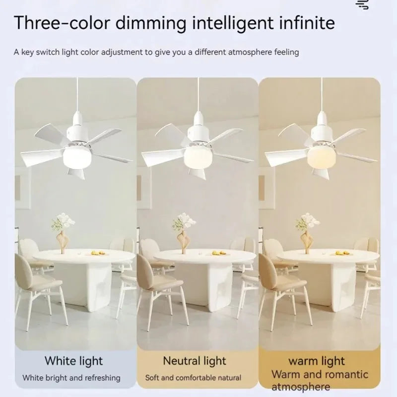 Ventilatore da Soffitto con Luce LED 30W E27 e Telecomando - Ventilatore Silenzioso Smart con Luce Dimmerabile per Camera da Letto e Soggiorno