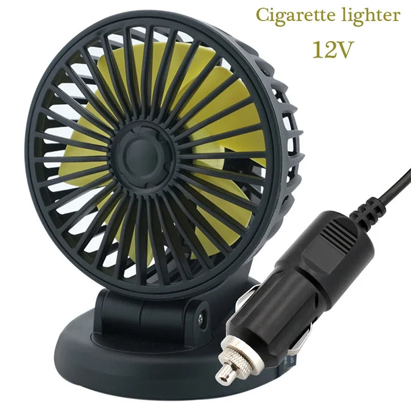 Ventilatore per Auto 12V/24V/5V | USB o Accendisigari | Girevole e Compatto | Per Auto, Camion, SUV, Camper e Ufficio