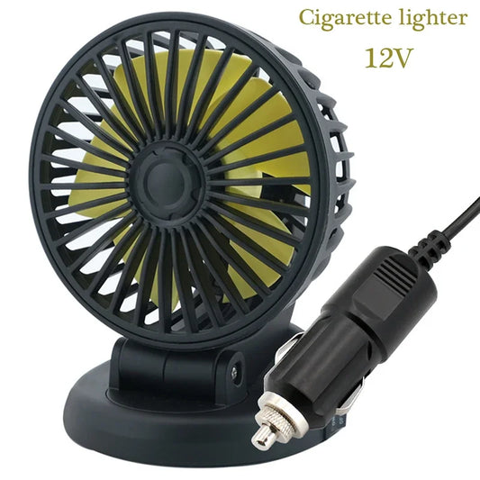 Ventilatore per Auto 12V/24V/5V | USB o Accendisigari | Girevole e Compatto | Per Auto, Camion, SUV, Camper e Ufficio