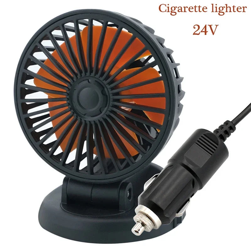 Ventilatore per Auto 12V/24V/5V | USB o Accendisigari | Girevole e Compatto | Per Auto, Camion, SUV, Camper e Ufficio
