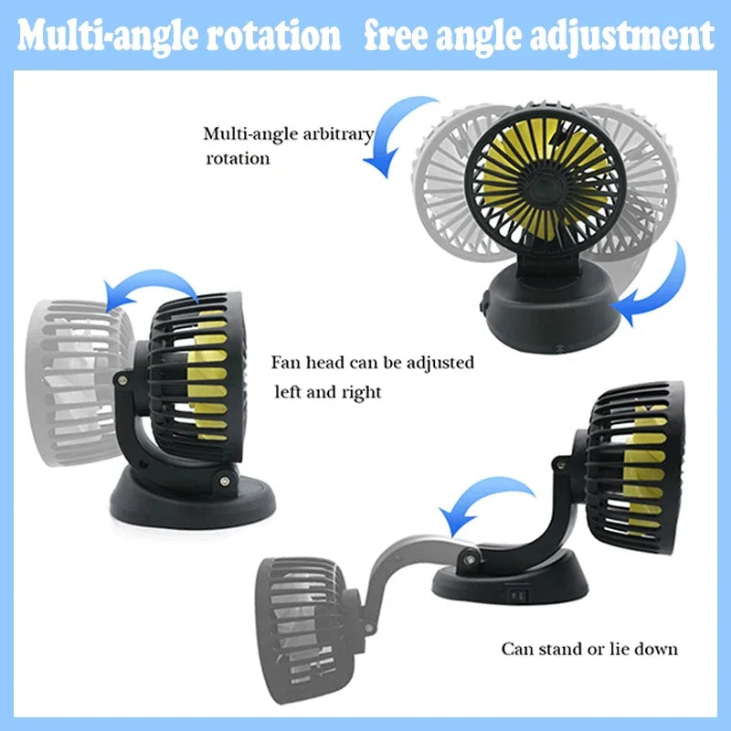 Ventilatore per Auto 12V/24V/5V | USB o Accendisigari | Girevole e Compatto | Per Auto, Camion, SUV, Camper e Ufficio