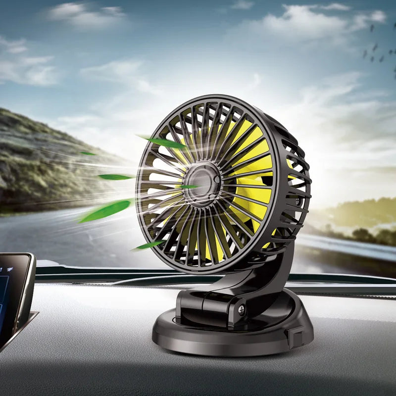 Ventilatore per Auto 12V/24V/5V | USB o Accendisigari | Girevole e Compatto | Per Auto, Camion, SUV, Camper e Ufficio