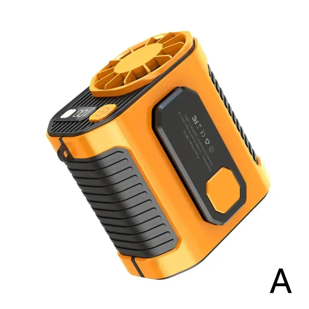 Ventilatore Portatile da Vita 3600mAh - Ventilatore da Collo Portatile a Forte Flusso d'Aria con Power Bank e Luce LED per Attività all'Aperto e Lavoro