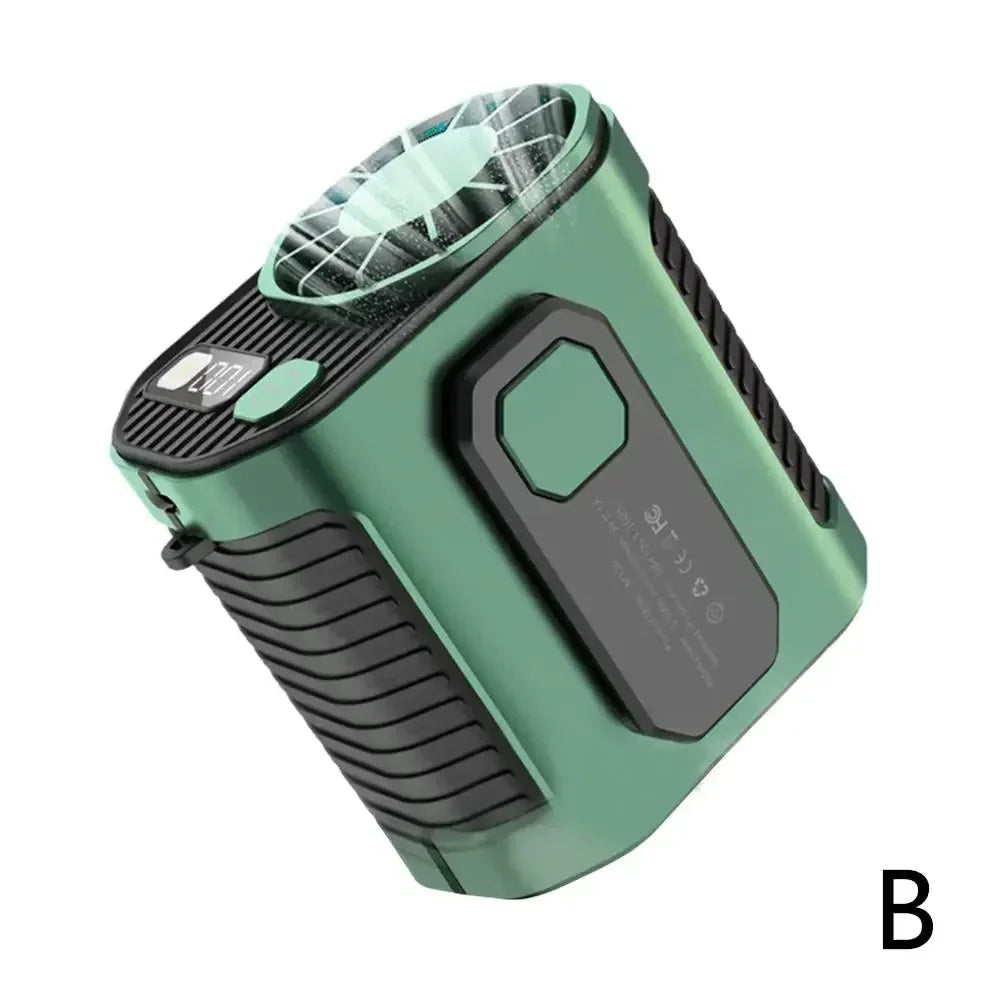 Ventilatore Portatile da Vita 3600mAh - Ventilatore da Collo Portatile a Forte Flusso d'Aria con Power Bank e Luce LED per Attività all'Aperto e Lavoro