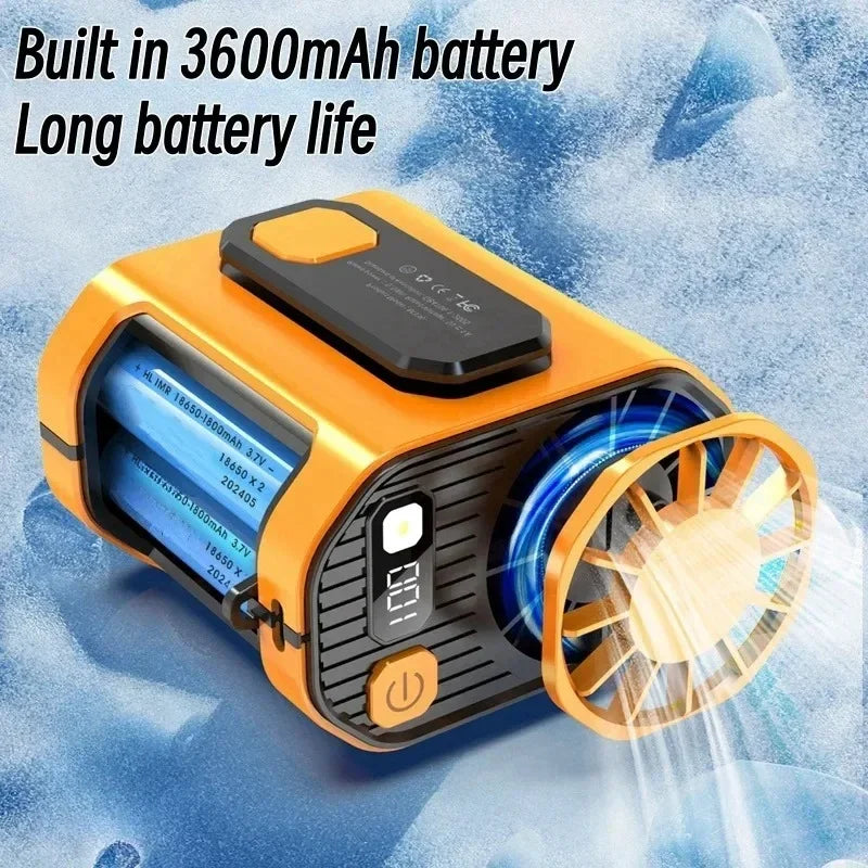 Ventilatore Portatile da Vita 3600mAh - Ventilatore da Collo Portatile a Forte Flusso d'Aria con Power Bank e Luce LED per Attività all'Aperto e Lavoro