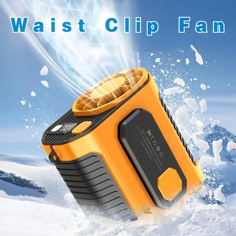Ventilatore Portatile da Vita 3600mAh - Ventilatore da Collo Portatile a Forte Flusso d'Aria con Power Bank e Luce LED per Attività all'Aperto e Lavoro