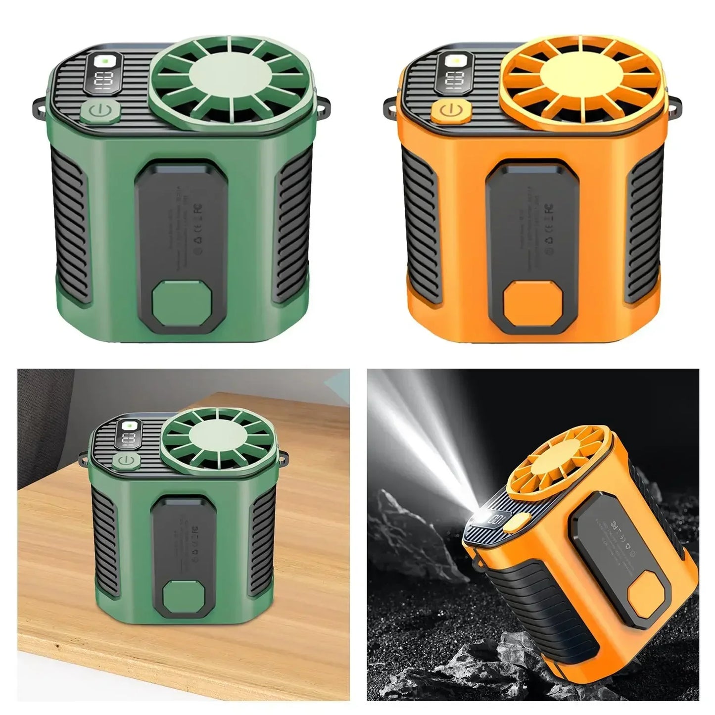 Ventilatore Portatile da Vita 3600mAh - Ventilatore da Collo Portatile a Forte Flusso d'Aria con Power Bank e Luce LED per Attività all'Aperto e Lavoro