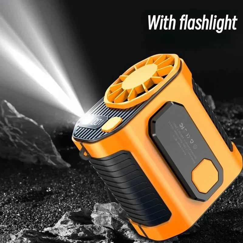 Ventilatore Portatile da Vita 3600mAh - Ventilatore da Collo Portatile a Forte Flusso d'Aria con Power Bank e Luce LED per Attività all'Aperto e Lavoro
