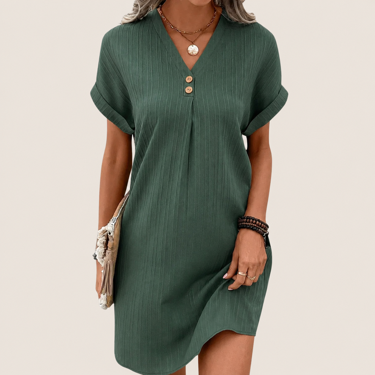 Vestito corto da donna con scollo a V