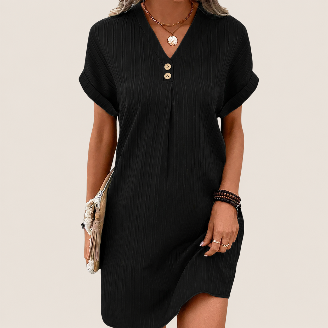 Vestito corto da donna con scollo a V