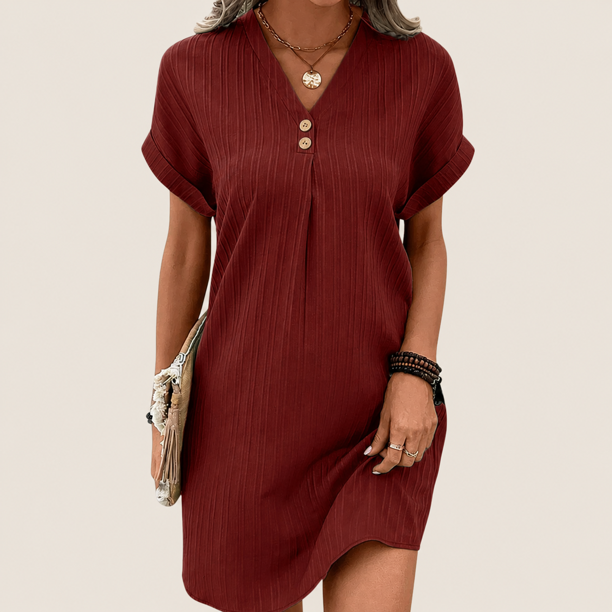Vestito corto da donna con scollo a V