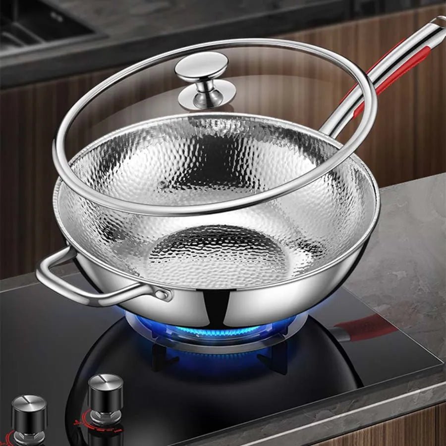 Wok in Titanio Senza Rivestimento con Fondo Tondo per Piani a Induzione, 32 cm