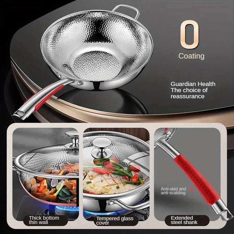 Wok in Titanio Senza Rivestimento con Fondo Tondo per Piani a Induzione, 32 cm