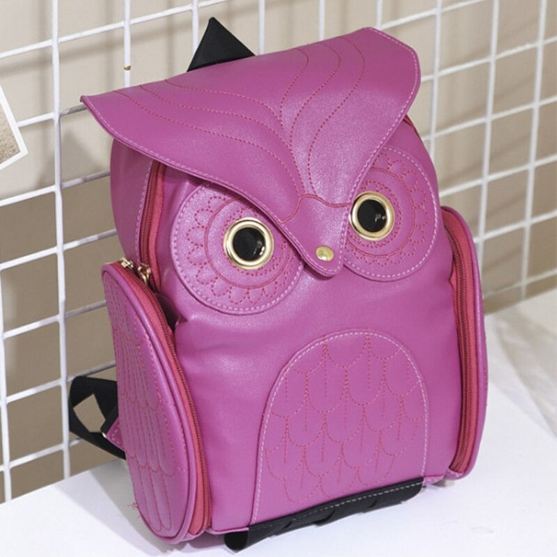 Zaino da donna in pelle PU con stampa a forma di gufo e tasche multiple
