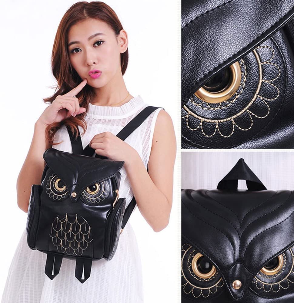 Zaino da donna in pelle PU con stampa a forma di gufo e tasche multiple