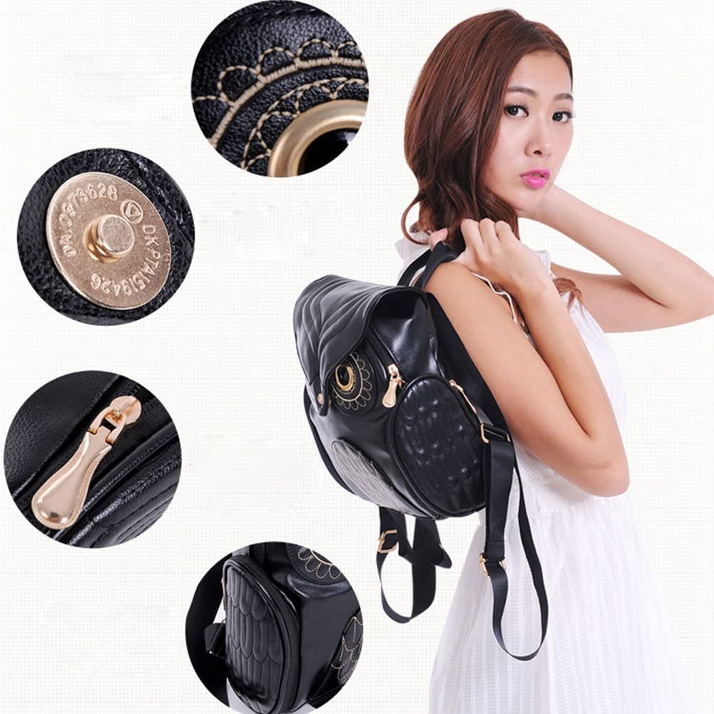 Zaino da donna in pelle PU con stampa a forma di gufo e tasche multiple