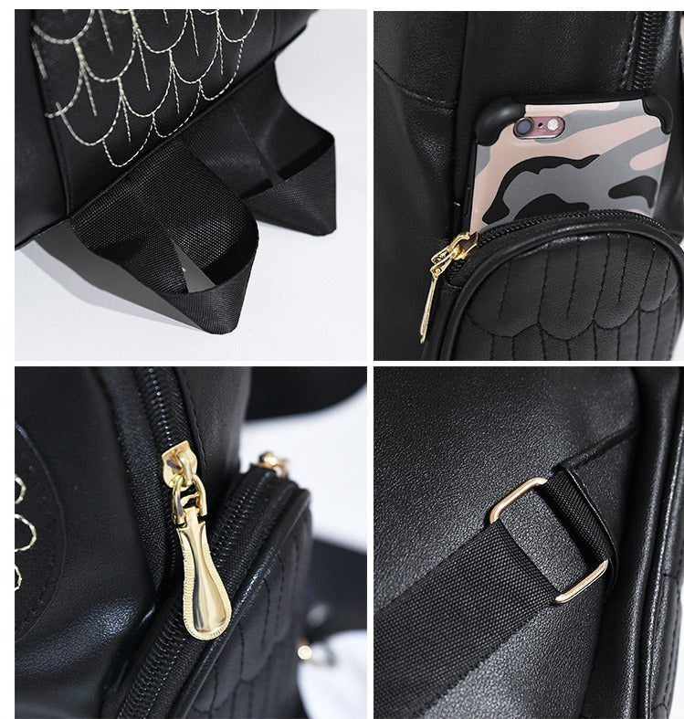 Zaino da donna in pelle PU con stampa a forma di gufo e tasche multiple