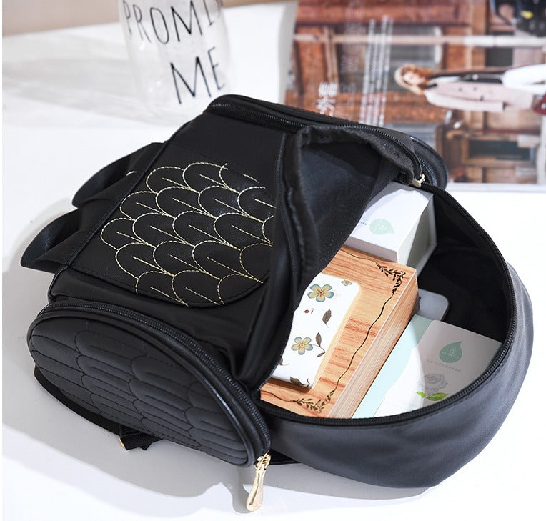 Zaino da donna in pelle PU con stampa a forma di gufo e tasche multiple
