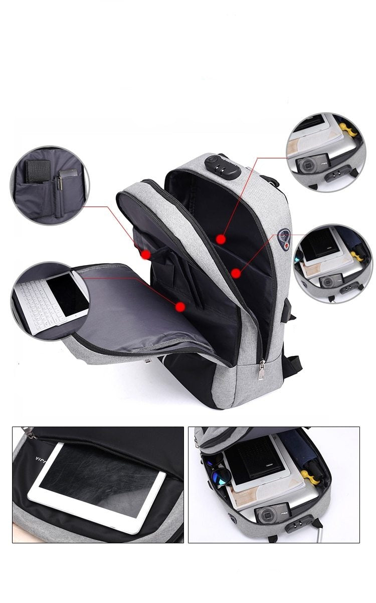 Zaino porta PC antifurto unisex con ricarica USB e cerniere nascoste