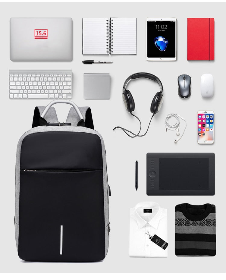 Zaino porta PC antifurto unisex con ricarica USB e cerniere nascoste
