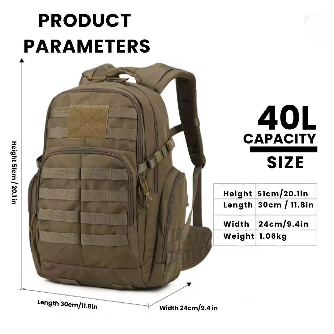 Zaino tattico 25 l - Impermeabile 600D - Sistema MOLLE e scomparto per sacca idrica - Verde, nero e kaki
